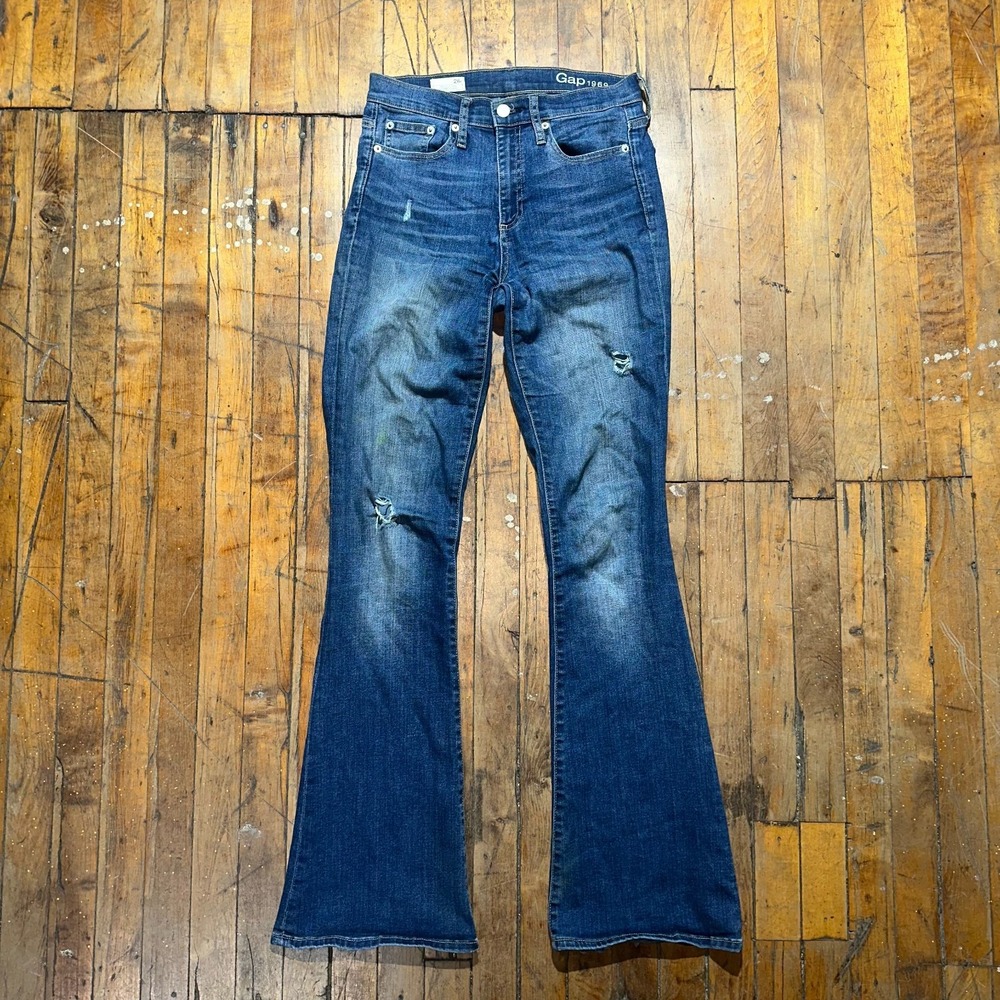 Gap 1969 Jeans Women 26R Blue Denim Skinny Flare Leg Stretch Medium Wash Outdoor